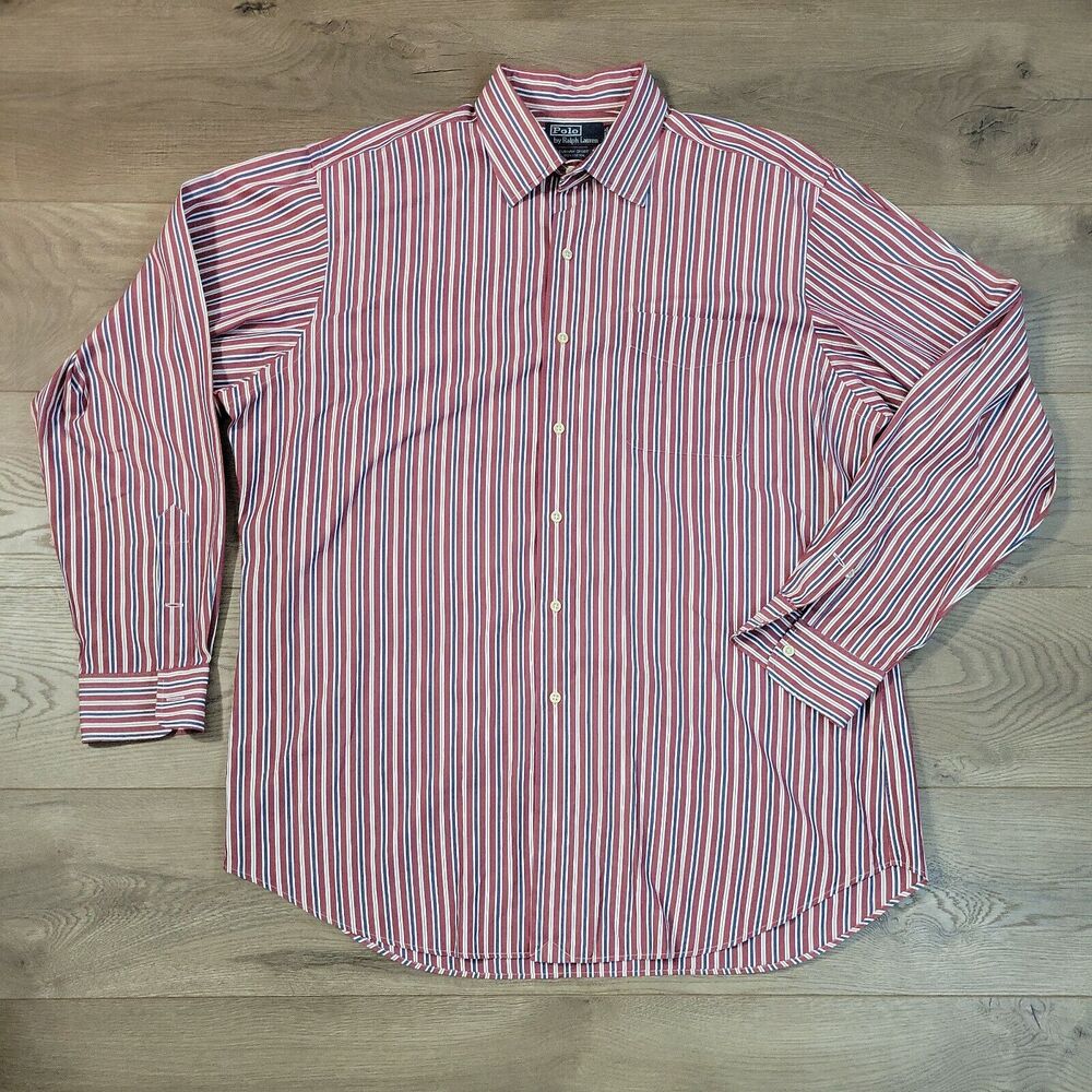 Polo Ralph Lauren Shirt Men Extra Large Red Striped Casual Preppy Classiccore
